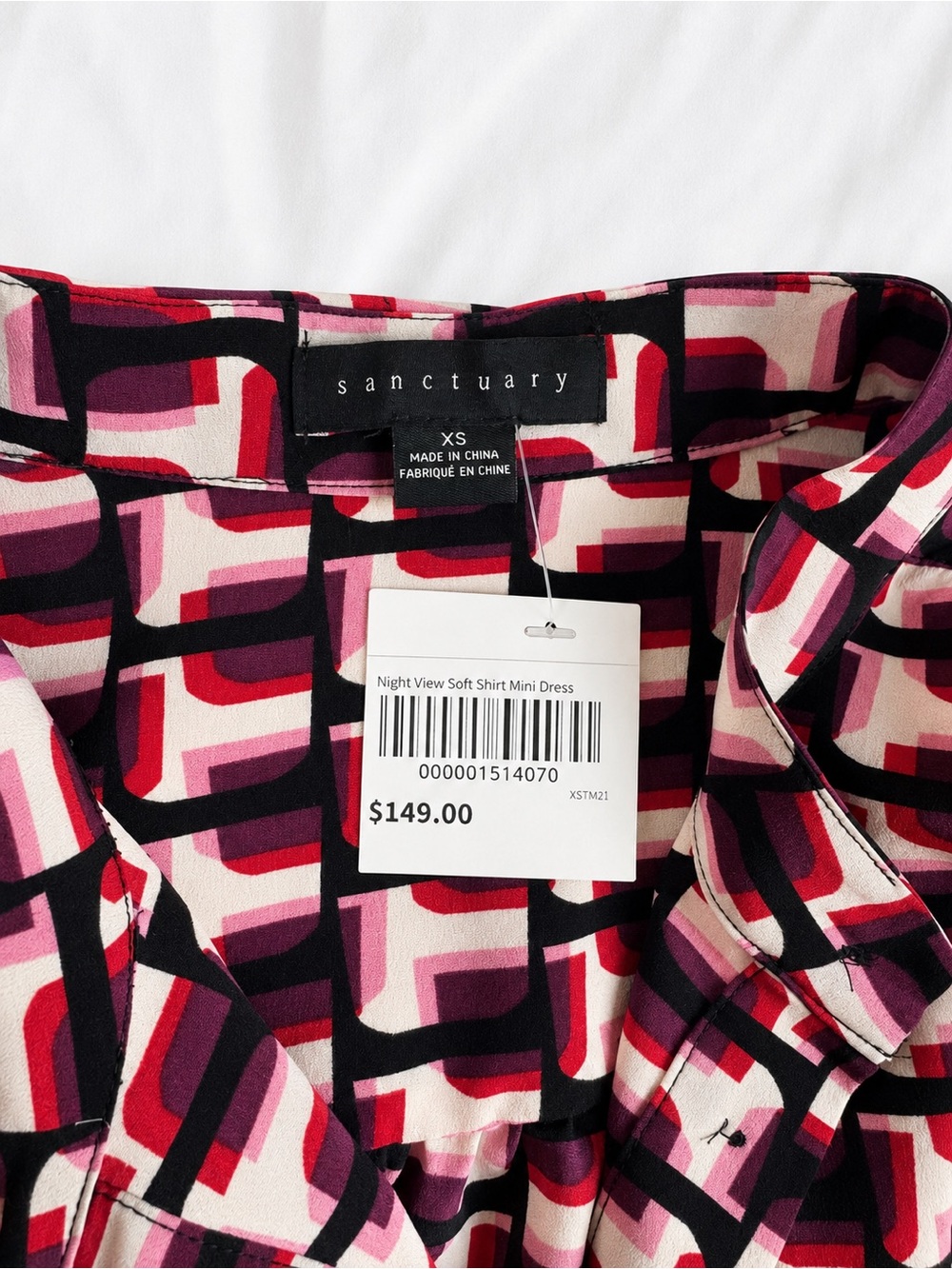 Sanctuary Pink and Black Geometric Mini Dress with tie - Picture 2 of 2